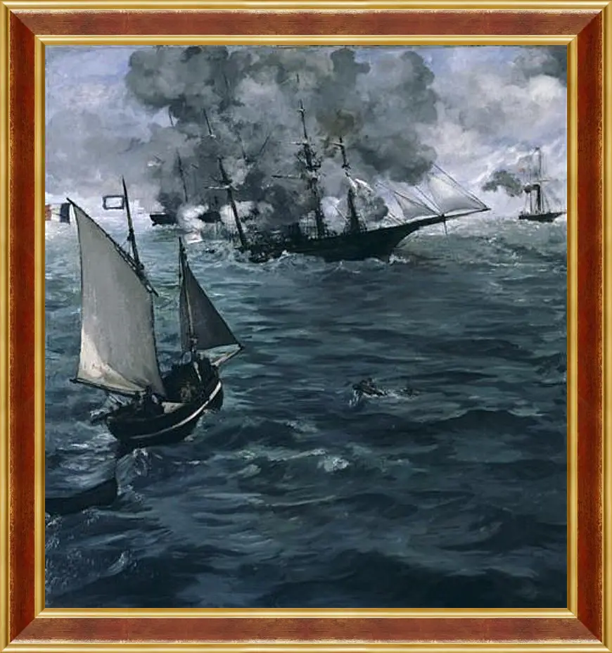 Картина в раме - Battle of the Kearsarge and the Alabama. Эдуард Мане