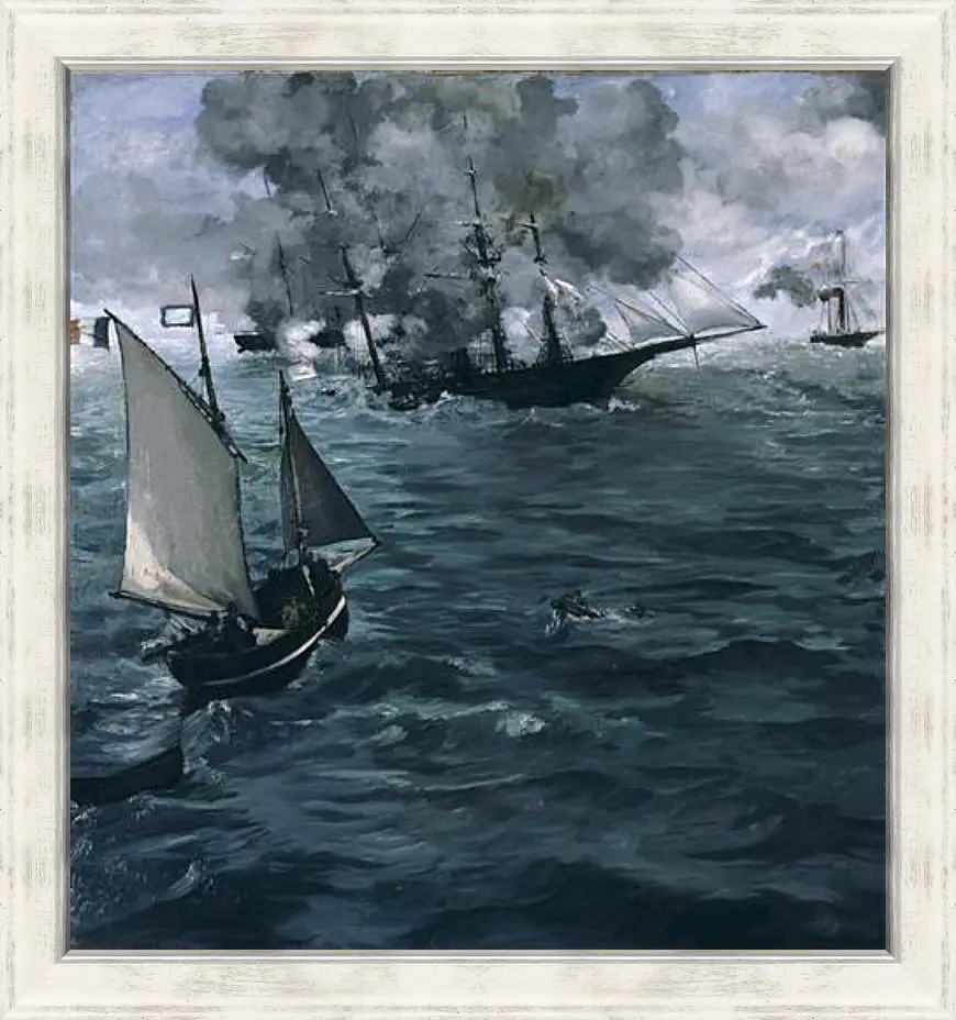 Картина в раме - Battle of the Kearsarge and the Alabama. Эдуард Мане