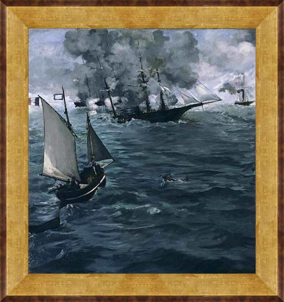 Картина в раме - Battle of the Kearsarge and the Alabama. Эдуард Мане