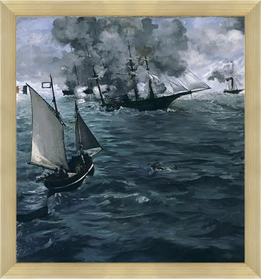 Картина в раме - Battle of the Kearsarge and the Alabama. Эдуард Мане