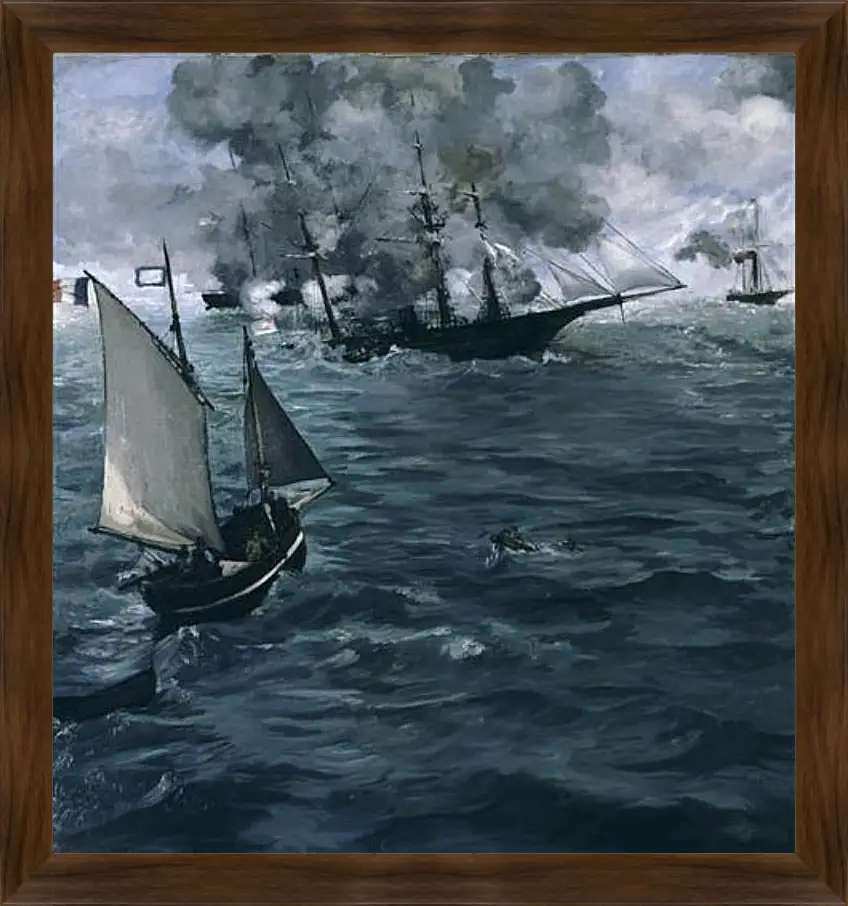 Картина в раме - Battle of the Kearsarge and the Alabama. Эдуард Мане