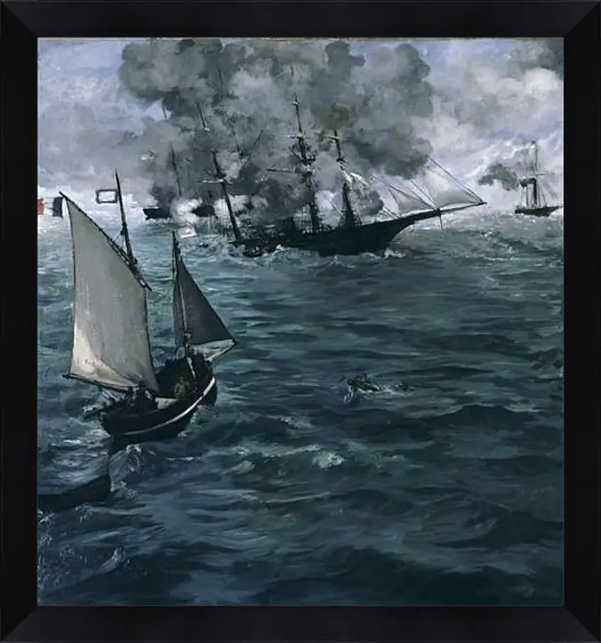 Картина в раме - Battle of the Kearsarge and the Alabama. Эдуард Мане