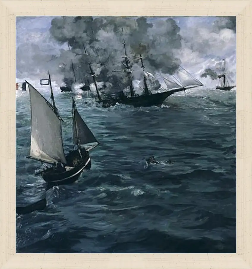 Картина в раме - Battle of the Kearsarge and the Alabama. Эдуард Мане