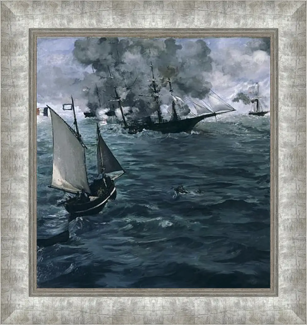 Картина в раме - Battle of the Kearsarge and the Alabama. Эдуард Мане