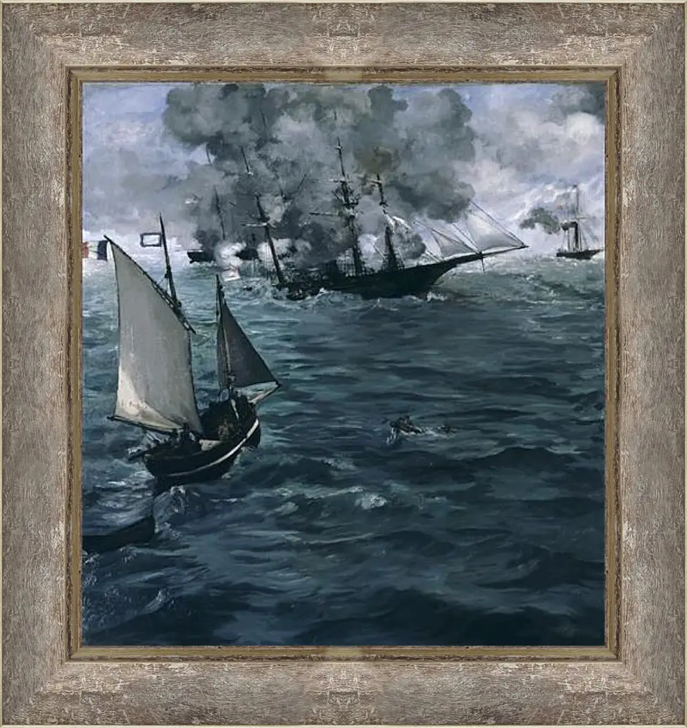 Картина в раме - Battle of the Kearsarge and the Alabama. Эдуард Мане