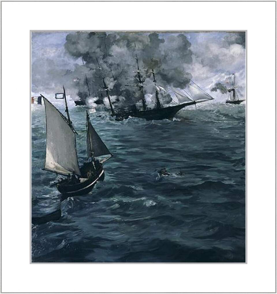 Картина в раме - Battle of the Kearsarge and the Alabama. Эдуард Мане