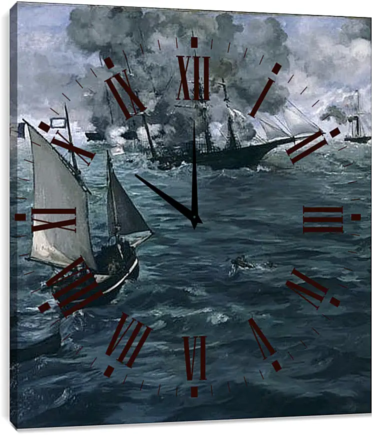Часы картина - Battle of the Kearsarge and the Alabama. Эдуард Мане