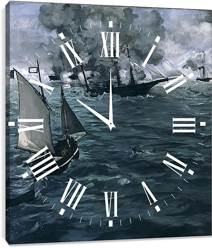 Часы картина - Battle of the Kearsarge and the Alabama. Эдуард Мане