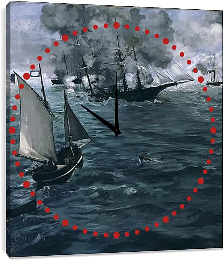 Часы картина - Battle of the Kearsarge and the Alabama. Эдуард Мане