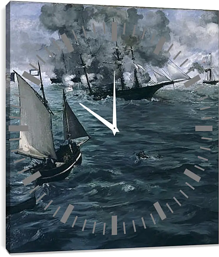 Часы картина - Battle of the Kearsarge and the Alabama. Эдуард Мане