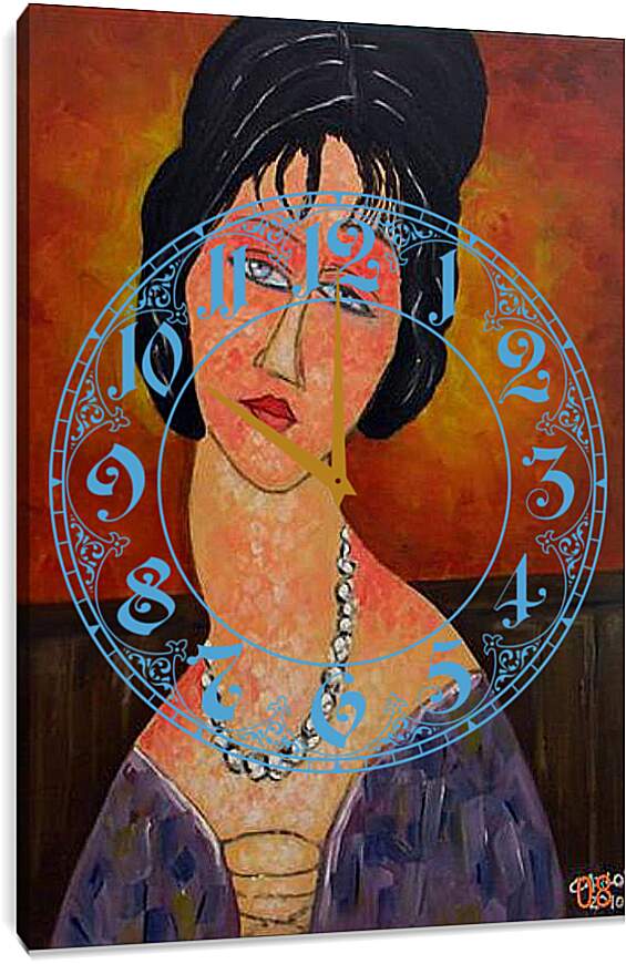 Часы картина - Jeanne Hebuterne con collana. Жанна Эбютерн с ожерельем. Амедео Модильяни