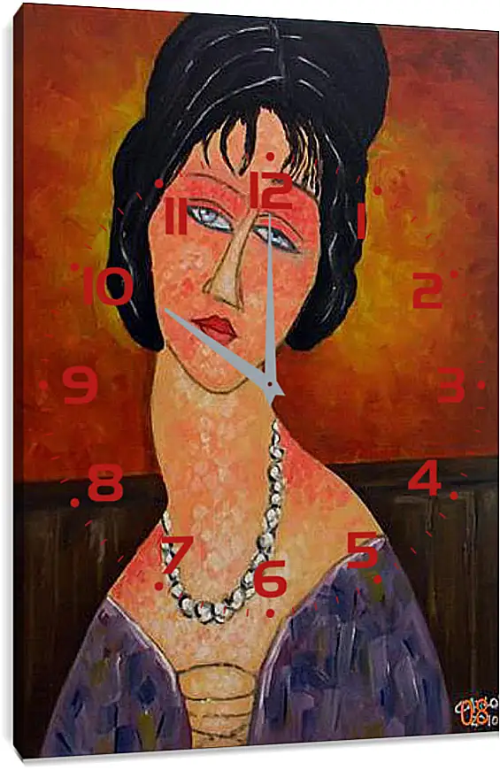Часы картина - Jeanne Hebuterne con collana. Жанна Эбютерн с ожерельем. Амедео Модильяни