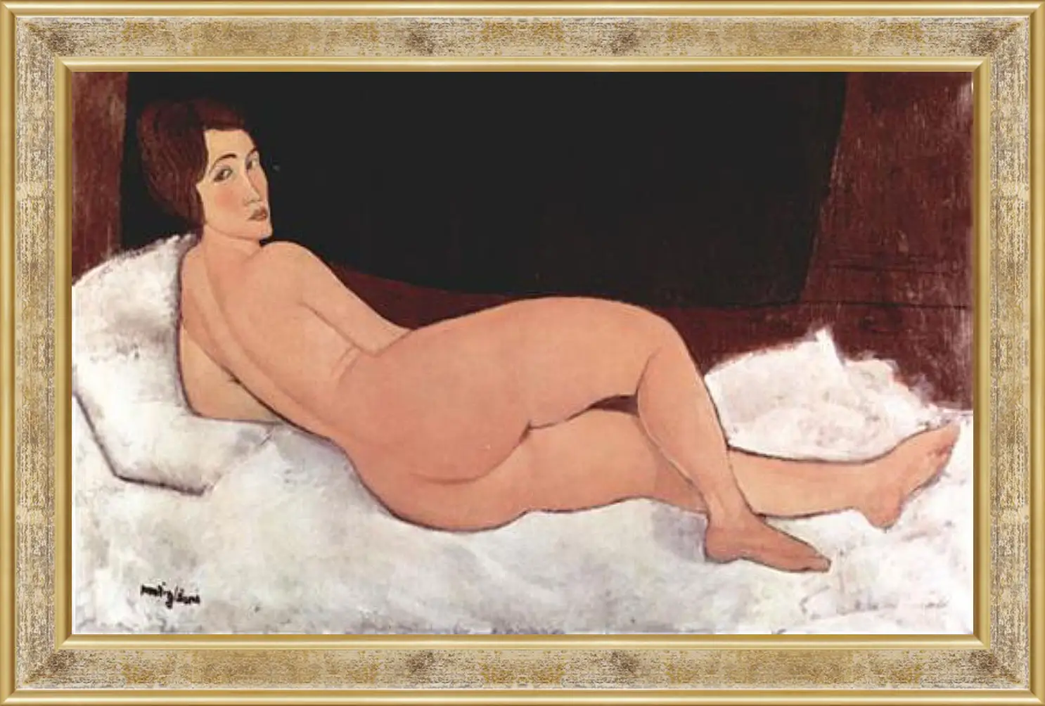 Картина в раме - Reclining Nude. Лежащая обнаженная 1. Амедео Модильяни