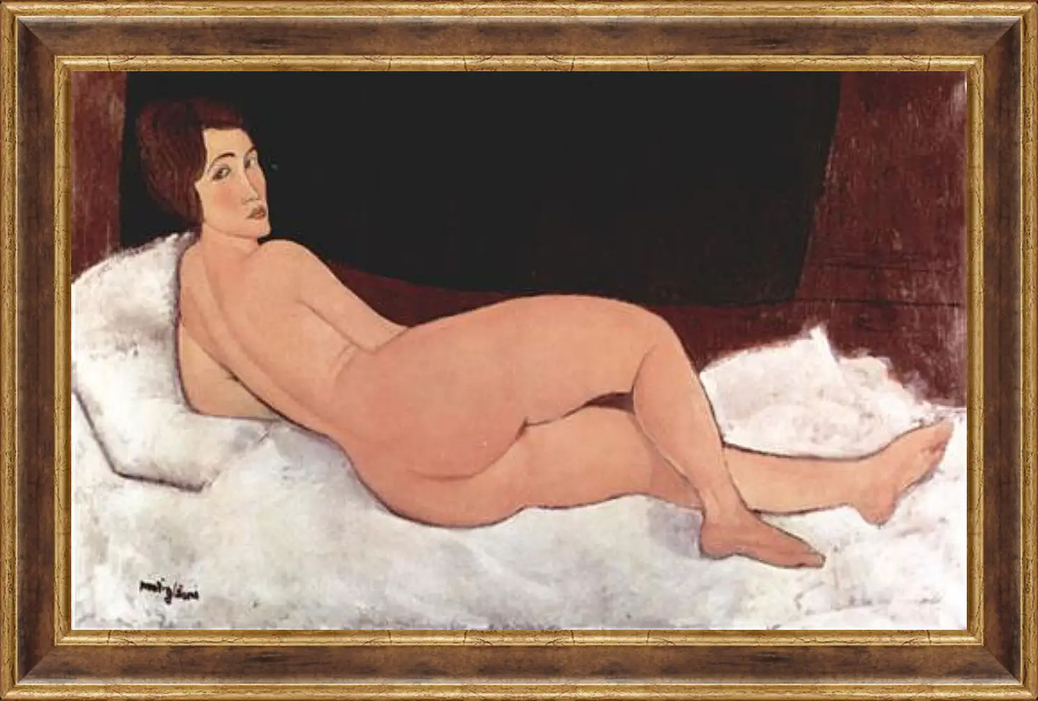 Картина в раме - Reclining Nude. Лежащая обнаженная 1. Амедео Модильяни