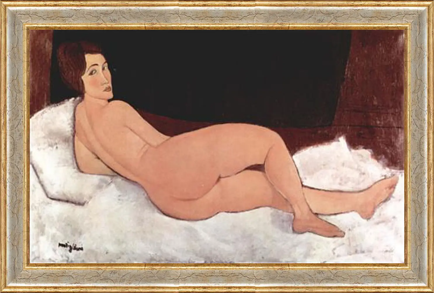 Картина в раме - Reclining Nude. Лежащая обнаженная 1. Амедео Модильяни