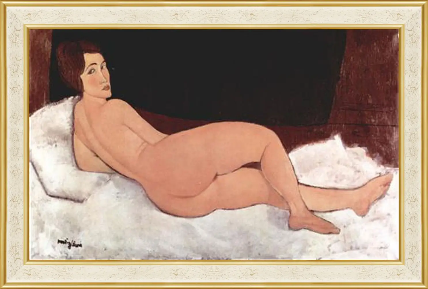 Картина в раме - Reclining Nude. Лежащая обнаженная 1. Амедео Модильяни