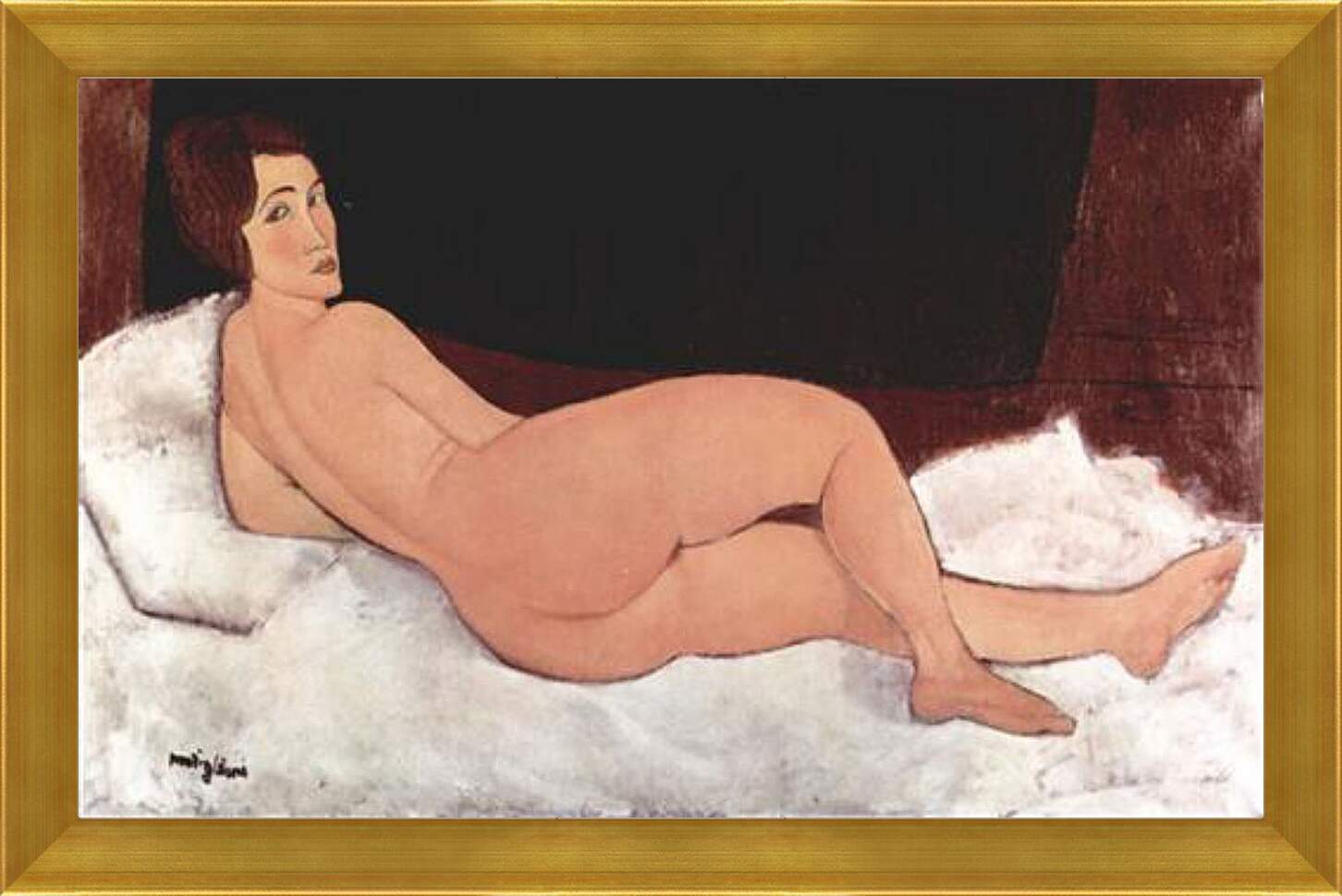 Картина в раме - Reclining Nude. Лежащая обнаженная 1. Амедео Модильяни