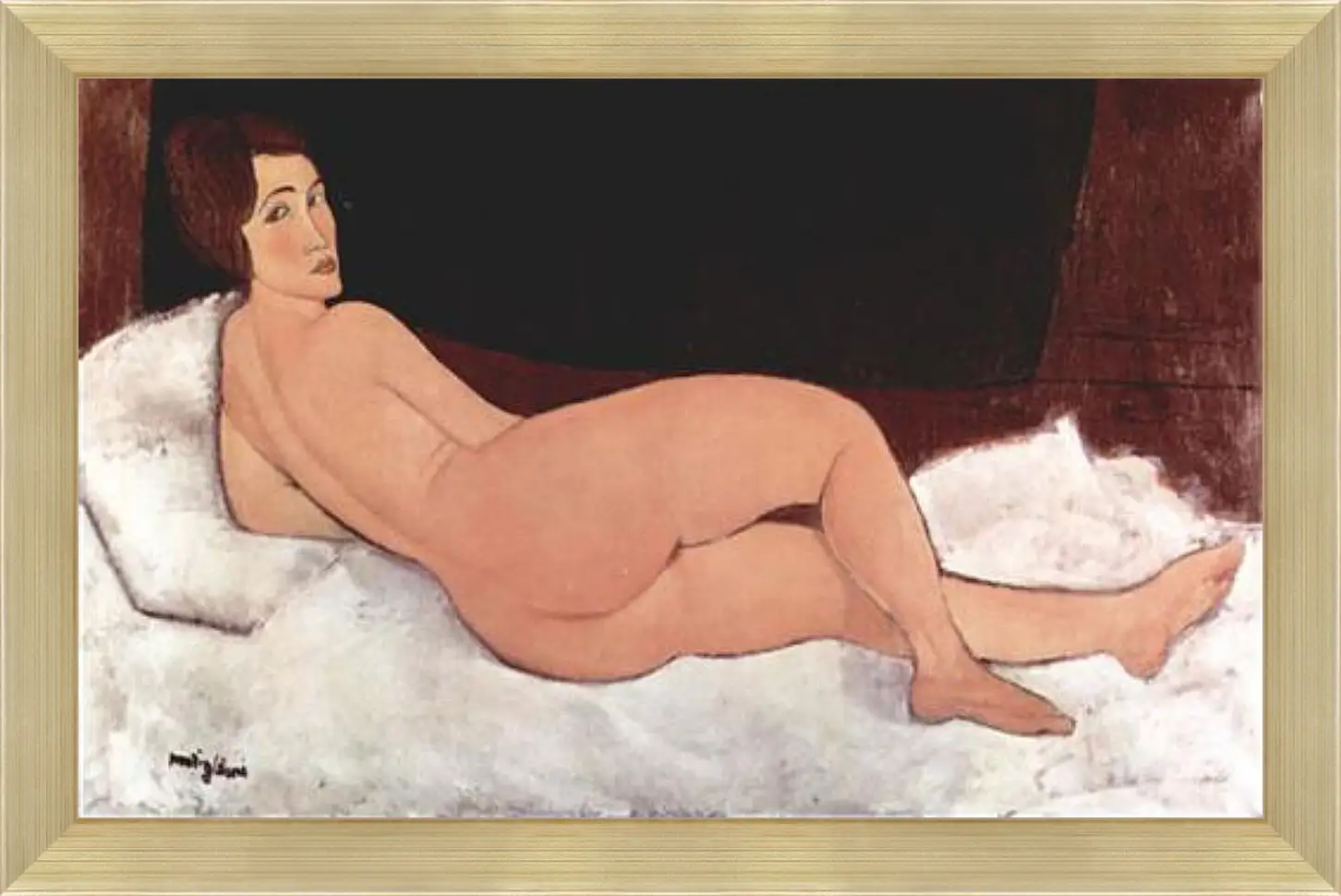 Картина в раме - Reclining Nude. Лежащая обнаженная 1. Амедео Модильяни