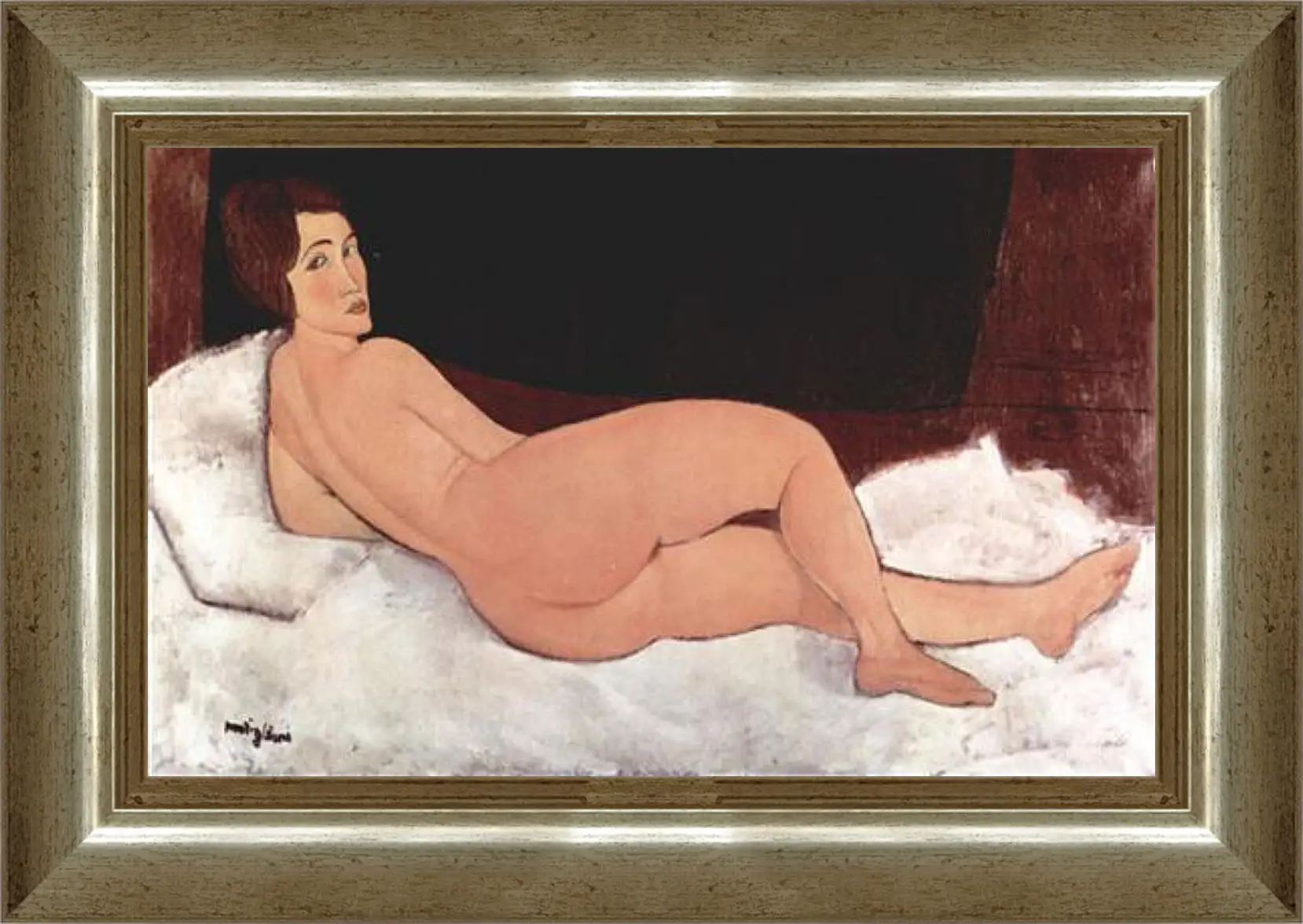 Картина в раме - Reclining Nude. Лежащая обнаженная 1. Амедео Модильяни