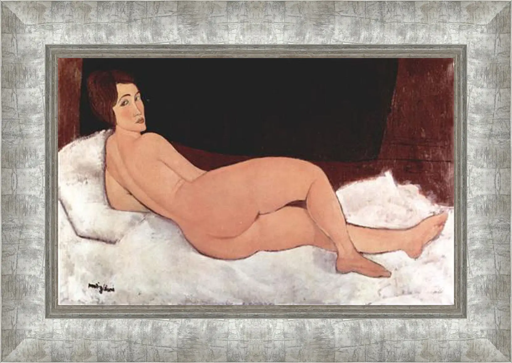 Картина в раме - Reclining Nude. Лежащая обнаженная 1. Амедео Модильяни