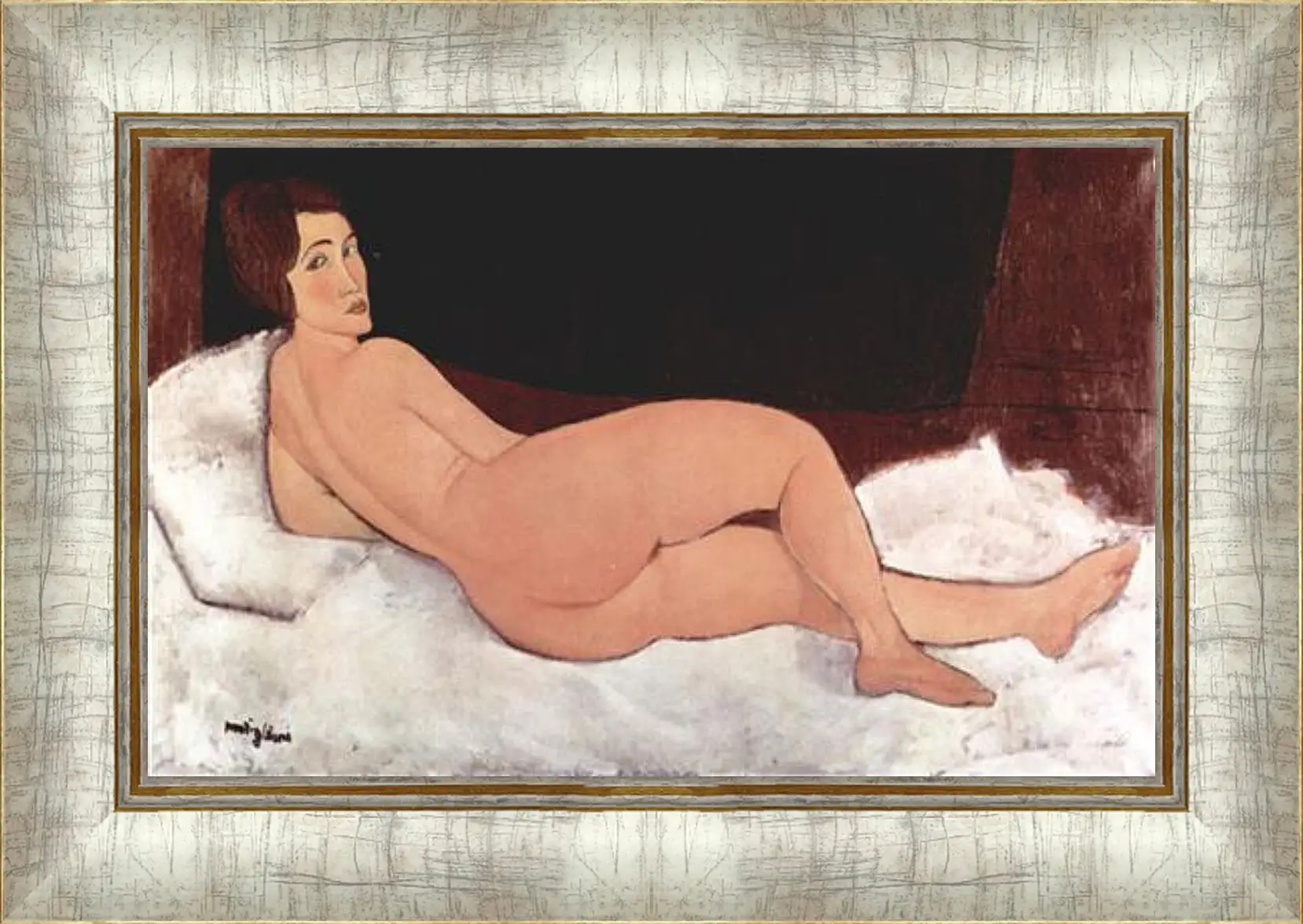 Картина в раме - Reclining Nude. Лежащая обнаженная 1. Амедео Модильяни