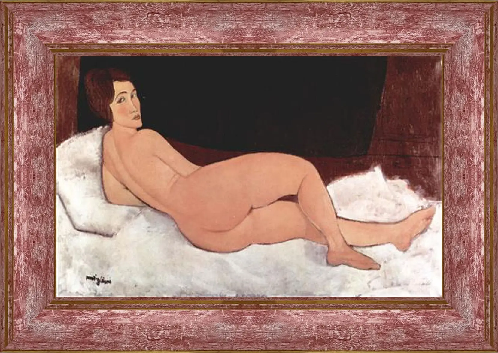 Картина в раме - Reclining Nude. Лежащая обнаженная 1. Амедео Модильяни