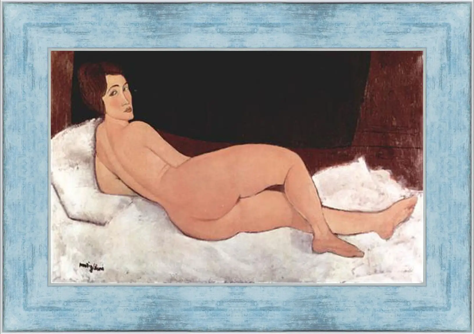 Картина в раме - Reclining Nude. Лежащая обнаженная 1. Амедео Модильяни