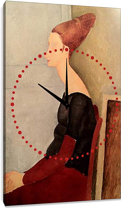Часы картина - Portrait de Jeanne Hebuterne. Портрет сидящей Жанны Эбютерн в профиль (в темной одежде). Амедео Модильяни