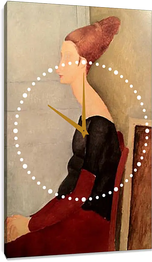 Часы картина - Portrait de Jeanne Hebuterne. Портрет сидящей Жанны Эбютерн в профиль (в темной одежде). Амедео Модильяни