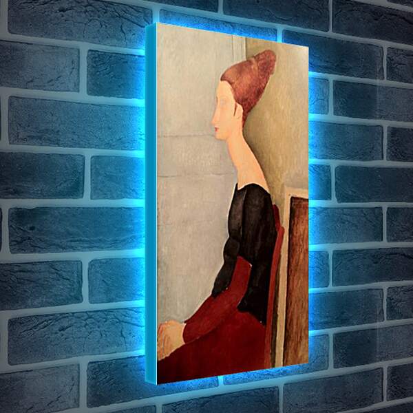 Лайтбокс световая панель - Portrait de Jeanne Hebuterne. Портрет сидящей Жанны Эбютерн в профиль (в темной одежде). Амедео Модильяни