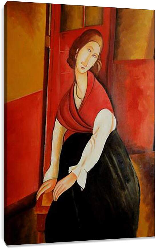 Постер и плакат - Portrait of Jeanne Repro. Жанна Эбютерн в красной шали. Амедео Модильяни