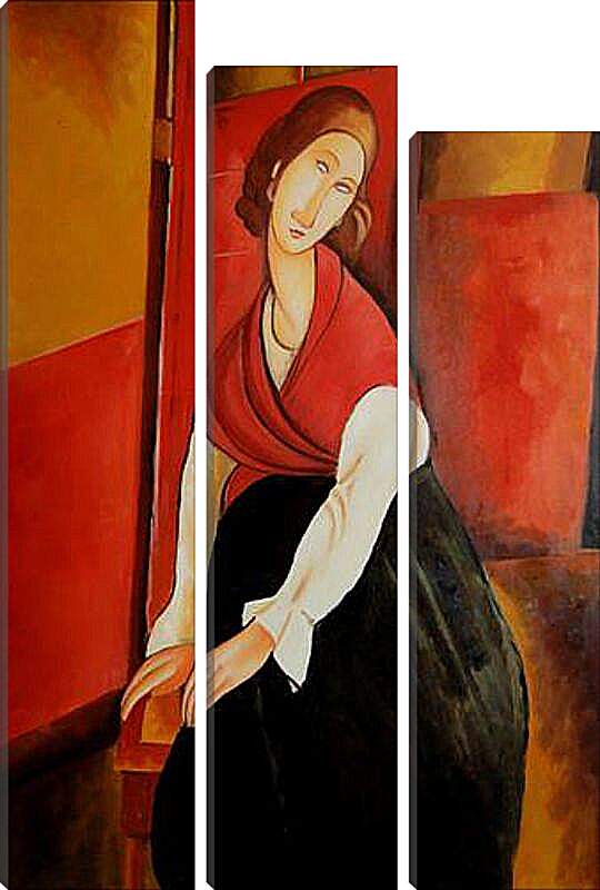 Модульная картина - Portrait of Jeanne Repro. Жанна Эбютерн в красной шали. Амедео Модильяни