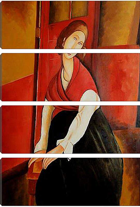 Модульная картина - Portrait of Jeanne Repro. Жанна Эбютерн в красной шали. Амедео Модильяни