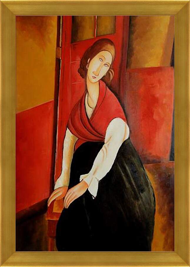 Картина в раме - Portrait of Jeanne Repro. Жанна Эбютерн в красной шали. Амедео Модильяни