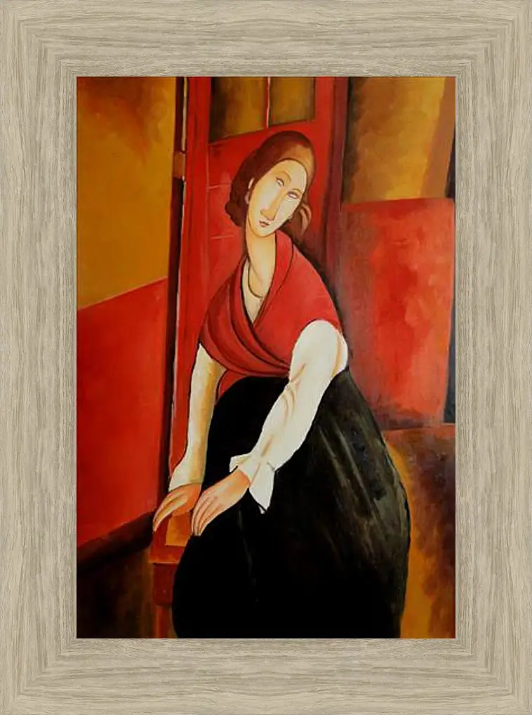 Картина в раме - Portrait of Jeanne Repro. Жанна Эбютерн в красной шали. Амедео Модильяни