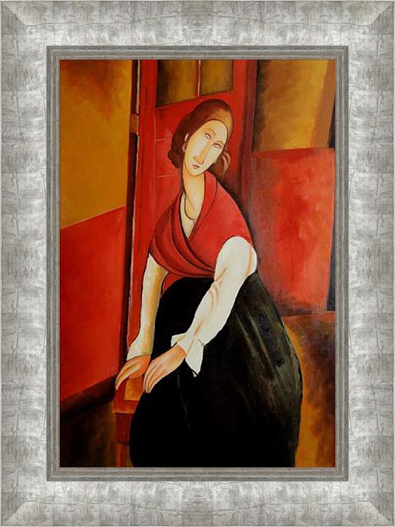 Картина в раме - Portrait of Jeanne Repro. Жанна Эбютерн в красной шали. Амедео Модильяни
