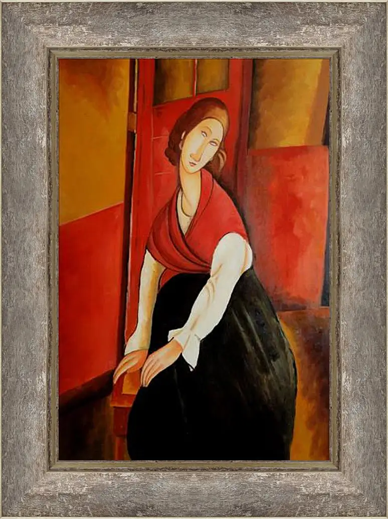 Картина в раме - Portrait of Jeanne Repro. Жанна Эбютерн в красной шали. Амедео Модильяни