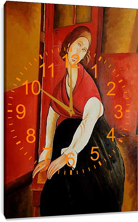 Часы картина - Portrait of Jeanne Repro. Жанна Эбютерн в красной шали. Амедео Модильяни