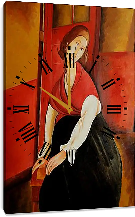 Часы картина - Portrait of Jeanne Repro. Жанна Эбютерн в красной шали. Амедео Модильяни