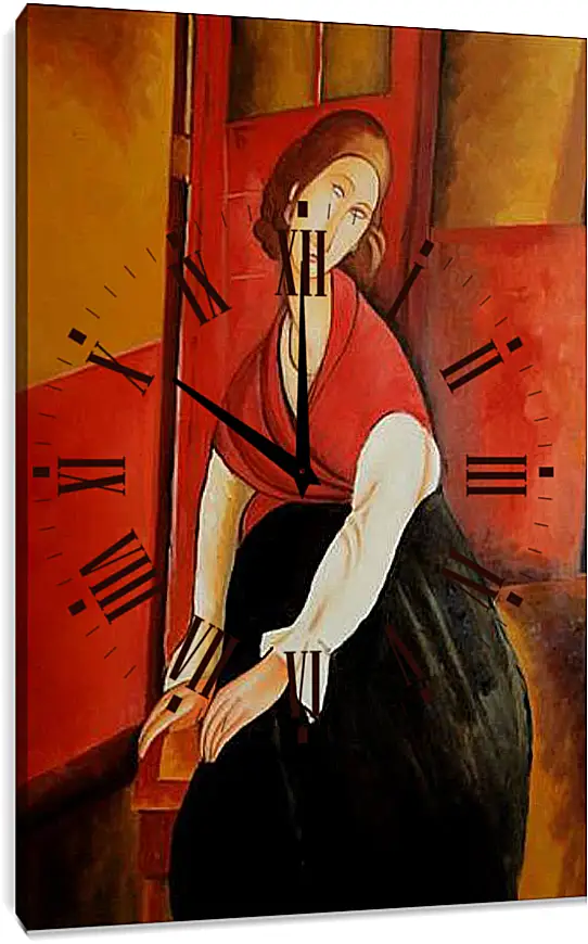 Часы картина - Portrait of Jeanne Repro. Жанна Эбютерн в красной шали. Амедео Модильяни