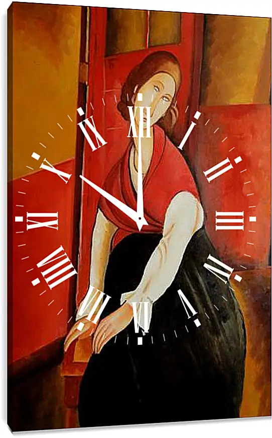 Часы картина - Portrait of Jeanne Repro. Жанна Эбютерн в красной шали. Амедео Модильяни
