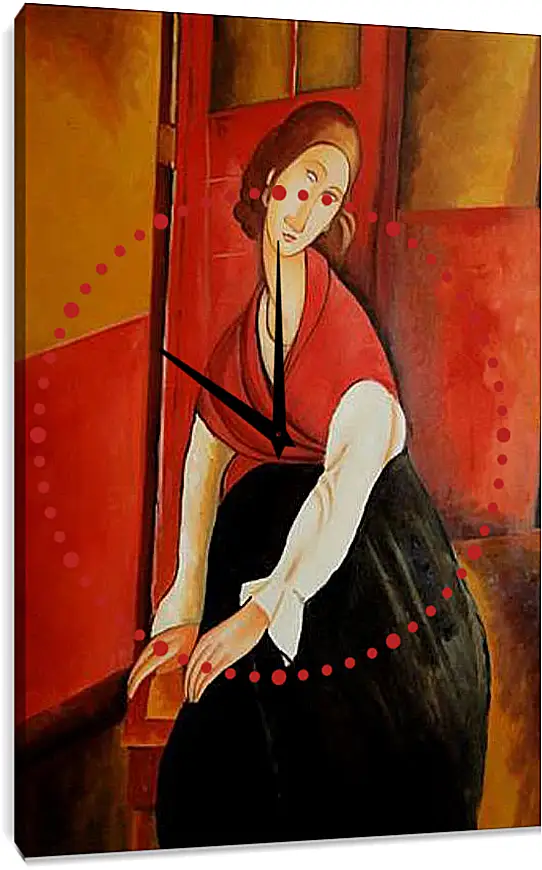 Часы картина - Portrait of Jeanne Repro. Жанна Эбютерн в красной шали. Амедео Модильяни
