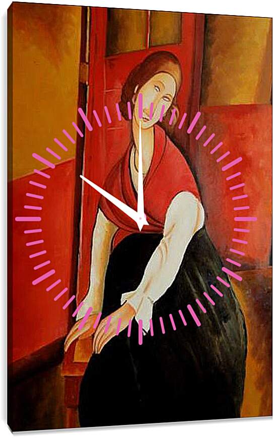 Часы картина - Portrait of Jeanne Repro. Жанна Эбютерн в красной шали. Амедео Модильяни