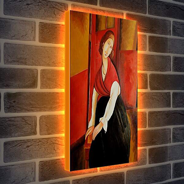 Лайтбокс световая панель - Portrait of Jeanne Repro. Жанна Эбютерн в красной шали. Амедео Модильяни