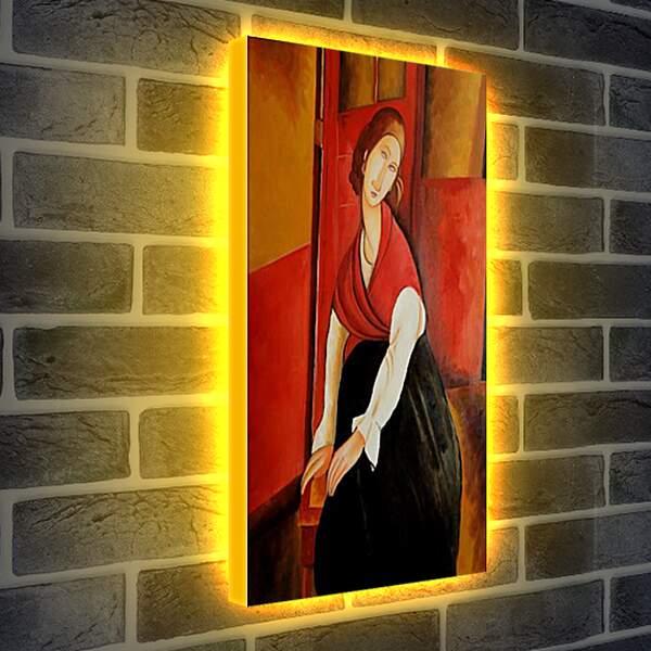 Лайтбокс световая панель - Portrait of Jeanne Repro. Жанна Эбютерн в красной шали. Амедео Модильяни