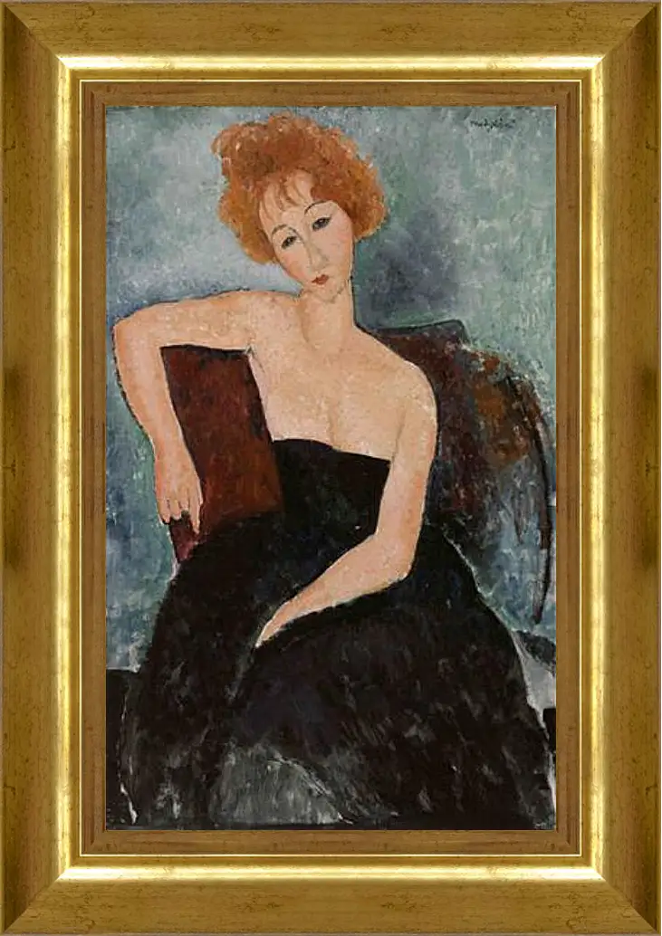 Картина в раме - Redheaded Girl in Evening Dress. Рыжеволосая девушка в вечернем платье. Амедео Модильяни