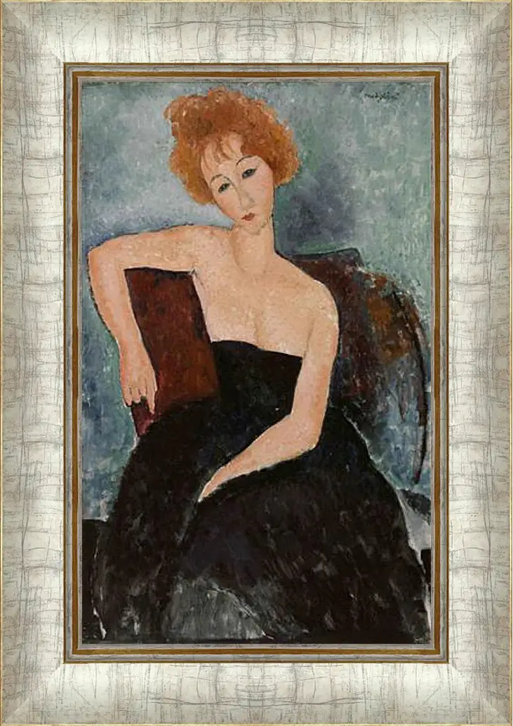 Картина в раме - Redheaded Girl in Evening Dress. Рыжеволосая девушка в вечернем платье. Амедео Модильяни