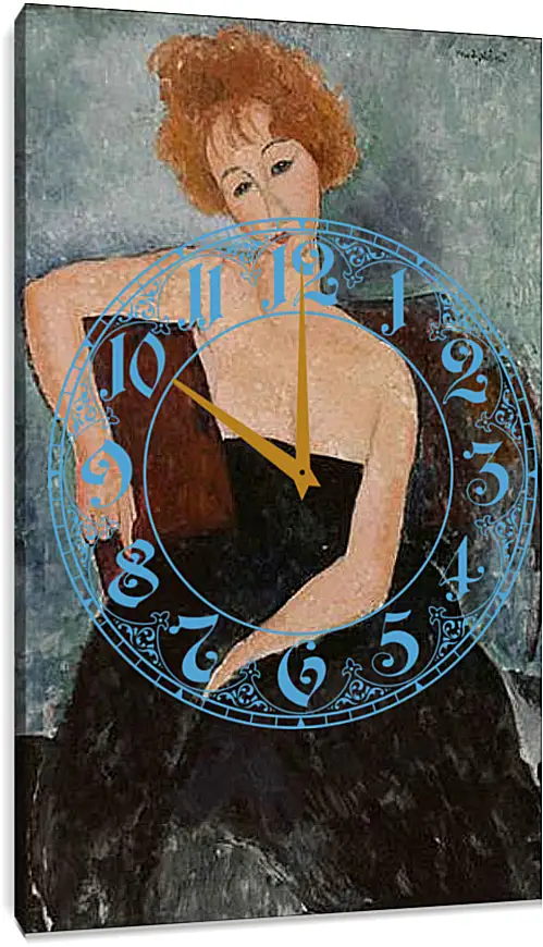 Часы картина - Redheaded Girl in Evening Dress. Рыжеволосая девушка в вечернем платье. Амедео Модильяни