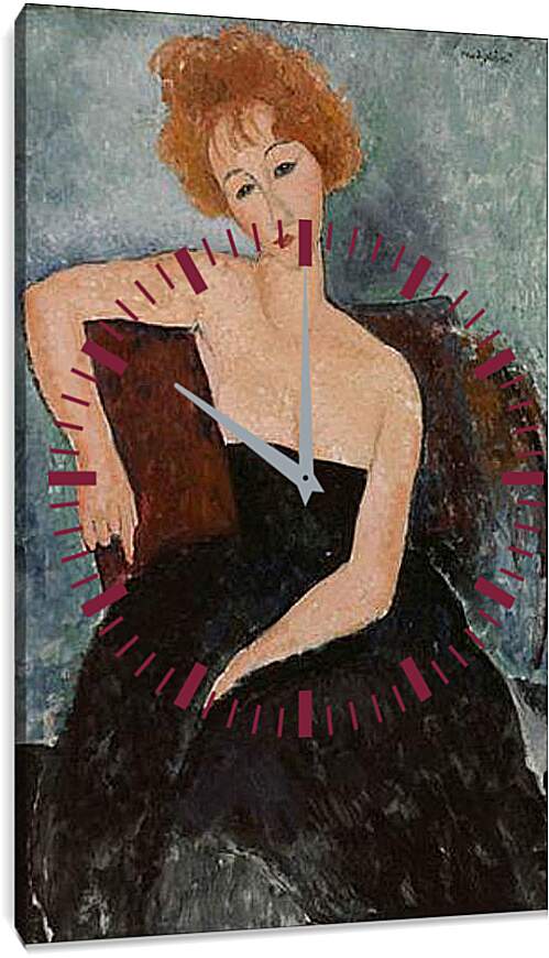 Часы картина - Redheaded Girl in Evening Dress. Рыжеволосая девушка в вечернем платье. Амедео Модильяни