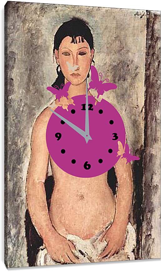 Часы картина - Stehender Akt (Elvira). Стоящая обнажённая. Амедео Модильяни
